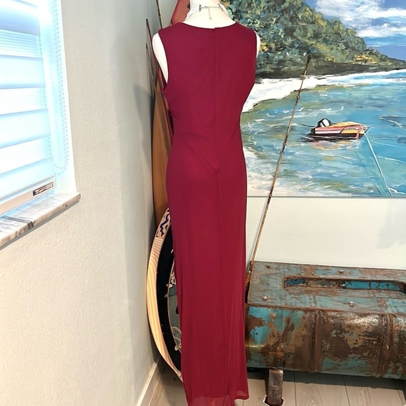 NWT FASHION NOVA, Don't Ruche Me Mesh Gown, Burgundy Wine, Instantly Slimming,L - Picture 4 of 16